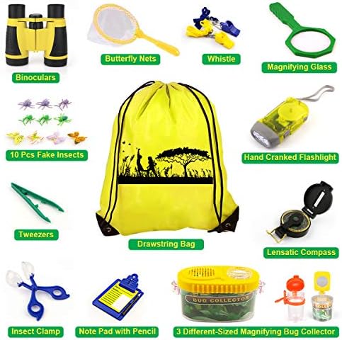 24 Pcs Kids Explorer Kit & Bug Catcher Kit for Kids, Outdoor Toys Adventure Camping Kit with Drawstring Bag, Binoculars, Compass, Butterfly Net, Educational Nature Exploration Toys Gift for Boys Girls - Image 4