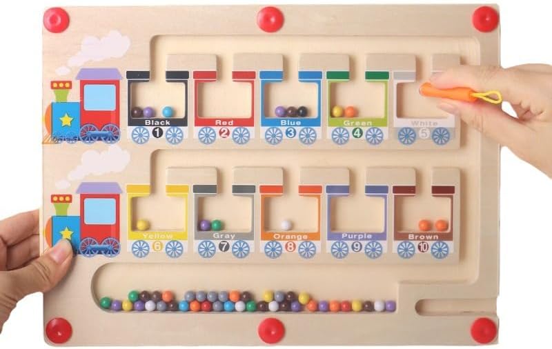 Montessori Practical Life/Science/Math Magnetic Colors Numbers 1-10 Maze Moving Magnet Beads Train Carriages Classroom Game Puzzles Counting Matching Montessori Toys for Boys Girls 3 4 5 6 7 Years Old by EduLandMontessori