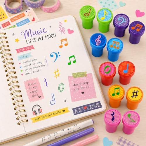 Cinrobiye 24 Pcs Music Note Stampers Party Favor Set, Pre-Inked Musical Note Stamps for Kids, Music Theme Birthday Party Supplies, Classroom Rewards, Goody Bag Fillers, Piñata Fillers - Image 5