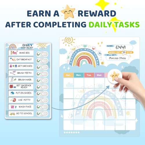 Upgraded Slider 4 in 1 Reward Chart for Kids, Reusable Bedtime/Morning/Daily Routine Chart for Kids, Magnetic Chore Chart for Kids Toddlers, Sticker Chart for Kids Behavior Chart for Kids at Home - Image 2