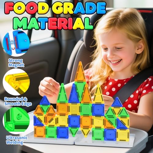 Mini Magnetic Tiles Travel Set with Case 42pcs, Mini Magnetic Blocks - Image 5