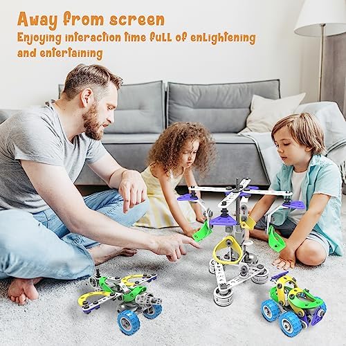107Pcs Motorized Erector Sets for Kids Ages 4 5 6 7 8+,STEM Building Toys for Boys Girls 3-5 4-8 5-7 6-8 Year Old,Engineering Kit,Electric Motor,Creative Educational Gift Learning Activities - Image 3