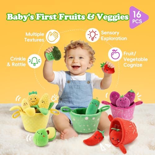 SAIMAND Baby Toys 6-12 Months,16PCS Montessori Plush Sensory Play Food Gift - Image 3