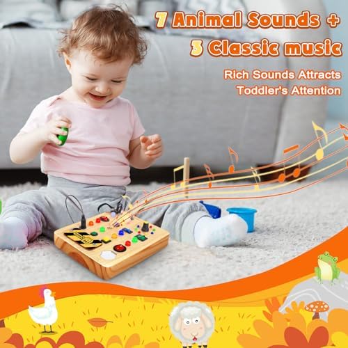 TINTECUSA Busy Board with LED Light, Wooden Sensory Toys for Toddler, Montessori Music Toy for Airplane, Travel Activity Educational Learning Autism Toys, Birthday Boys Girls Gifts - Image 4