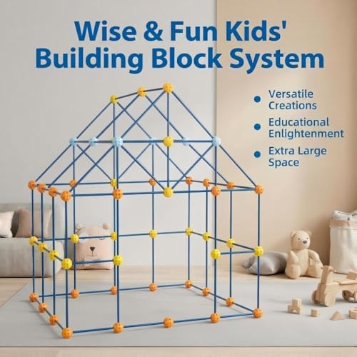Fort Building Kit, 158 Pieces Construction STEM Toy Set, Indoor Outdoor Building Blocks with 55 Rods and 48 Balls, Kids DIY Play Fort Ages 3-12 - Image 2