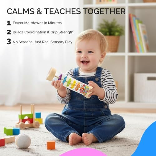Montessori Baby Toys 7–9 Months, Developmental Tools for 7+ Month Babies, Baby Sensory Toys - A Sliding Box, Mirror Puzzle, Stacking Cups, Treasure Basket, Rain Stick, Animal Flashcards - Image 4