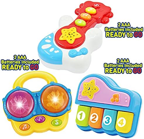 WEofferwhatYOUwant Montessori Toys Baby Musical Instrument Set, Piano, Bongo Drums & Guitar, Light-Up Projector Toy for Babies 6+ Months, Educational Music Toys, Auto Off, Batteries Included - Image 2