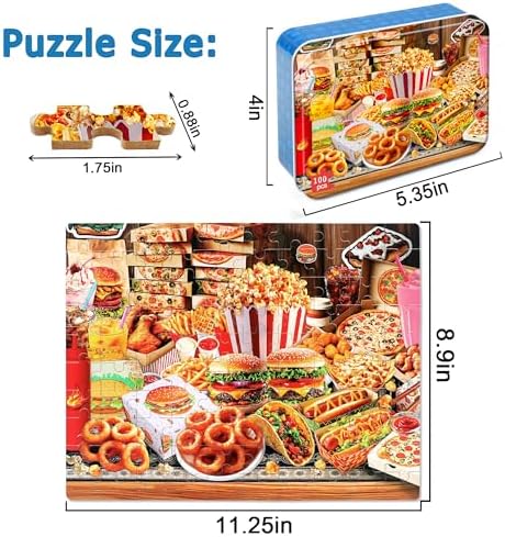 LELEMON Puzzles for Kids Ages 4-6,Hamburger Foods 100 Piece Puzzles for Kids Ages 4-8 in a Metal Box, Educational Jigsaw Puzzles 100 Piece Puzzle Games Puzzle Toys for Girls and Boys - Image 2