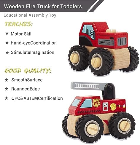 Construction Vehicles for Toddlers, 2 Pcs Wooden Detachable Assemble Cranes and Tractor, Kids Vehicle Toys Hand Push Car Toys for 3 Years Old Boys Girls - Image 5