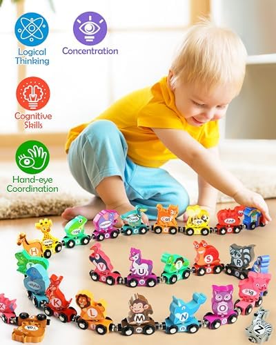 Vanmor Wooden Alphabet Train Set for Toddlers 3-5, Magnetic Animal ABC Train with Uppercase & Lowercase Letter Matching, Montessori Phonics Learning Toy for Preschool & Kindergarten Boys Girls - Image 4