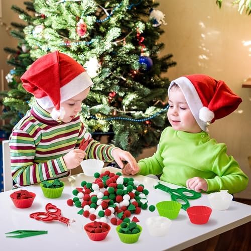 EZdhuawuse Summer Fine Motor Toys - 270Pcs Counting Sorting Sensory Bin Filler Set for Kids Xmas Counting Toy with Felt Xmas Tree Pom Poms Cup Clip for Preschool Education Activities - Image 3