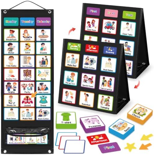 Visual Schedule for Kids with Autism Chore Reward Chart, Bedtime Routine Chart for Toddlers, Double Side Weekly Planner Board with 135 Cards for Home School Planner, Autism Learning Materials by Unknown
