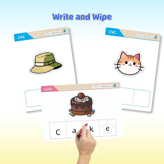 CVC CVCC CVCE CCVC Word Building Activity Cards 100 Writing & Spelling Phonics Flash Cards with 200 Words Phonemic Awareness Classroom Must Have Sight Words Practice Kindergarten Homeschool Supplies - Image 3
