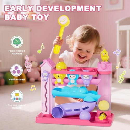 Ussybaby Musical Toys for 1+ Years Old Girls,Fine Motor Skills Developmental Toys 12-18-24+ Months,Bilingual Toddler Learning Ball Drop Toy,Birthday Gifts Toys for 1 2 Year Old Girl(Pink) - Image 2