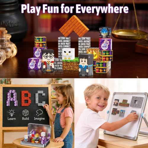 Magnetic Blocks Magic World Travel Toys, 35 PCS Mini Magnetic Building Cubes with Metal Storage Case for Kids Ages 3-8, STEM Montessori Construction Toys for Toddlers, Airplane & Car Ride Essentials - Image 4