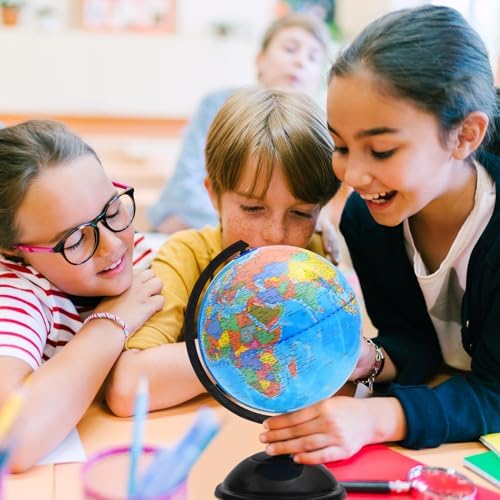 World Globe for Kids Learning - 8 inch Interactive Earth Globe with Stand for children Educational Geography, Spinning World Globes Map Decorative Kids Room, Classroom, Desk, Office, Home - Image 4
