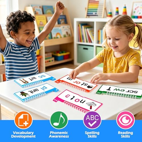 40 Phonics Flash Cards, Word Family Build Book, Read & Rhyme Flip Books for Kids, Learn to Read Activity Books with Sight Words, Alphabet & Vowel Learning Games for Preschool Kindergarten Homeschool - Image 5