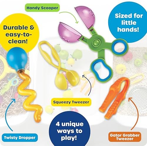 Learning Resources Helping Hands Fine Motor Tool Set Toy - Sensory Bin Sand Toys, Montessori, Plastic Tweezers, Therapy Games For Toddler, Homeschool Preschool Supplies - Image 6