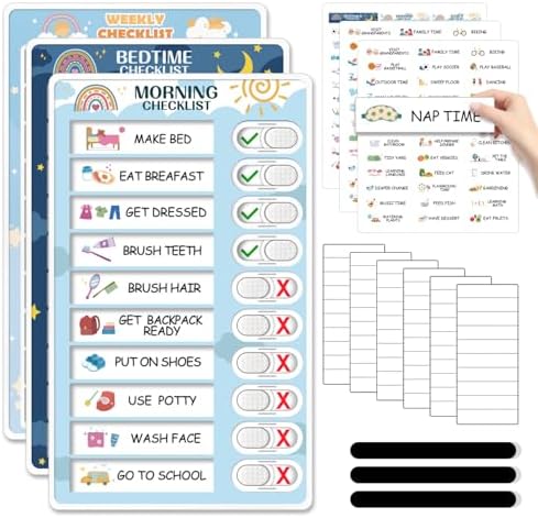 3 in 1 Bedtime/Morning/Weekly Routine Chart for Kids, Magnetic Chore Chart for Kid, Visual Schedule for Kid Toddlers Schedule Board for Home by CustomMaster