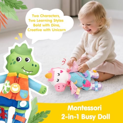 hahaland 2-in-1 Montessori Busy Doll, Learn to Dress Toy for Toddlers 1-3 - Image 2