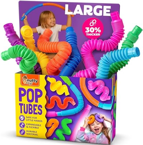Nutty Toys Pop Tubes - Large 8-Pack Sensory Toys - Creative STEM Learning for Kids & Toddlers - Connect & Pop! Top ADHD Autism Fidget 2026, Best Boy & Girl Christmas Stocking Stuffers Gifts Idea by NuttyToys