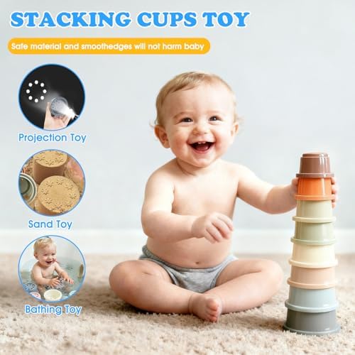6 in 1 montessori baby toys for 6-36 months old-incl Busy Cube,stacking cups,Shape Sorting Bin,baby blocks,crinkle books, suction cups spinners,Sorting Learning Sensory Toys Gift for Babies Aged 1-3 - Image 7