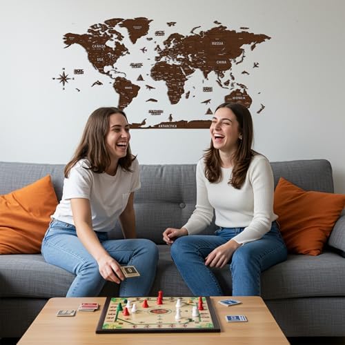 Colorfull Worlds, Multilayer 3D Wooden World Map, Travel Map States and Capitals, Wall Decor For New House, Gift For Travelers, Office Decor, Birthday Present, Living Room Decoration (2XL,Light Brown) - Image 3
