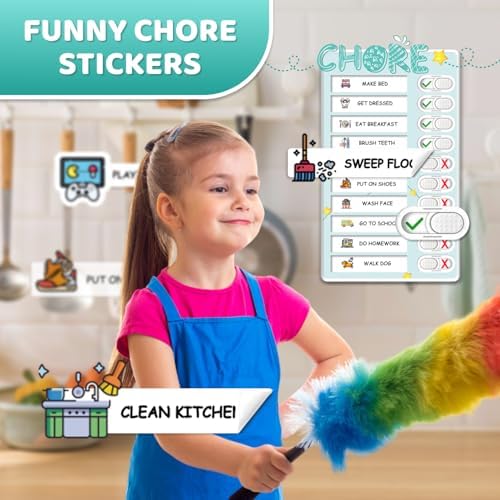 Dry Erase 4 in 1 Chore Chart for Multiple Kids - Magnetic Routine Chart with Slider Cute Chore Stickers, Visual Schedule for Kid with Autism to Do List Checklist for Kids - Image 4
