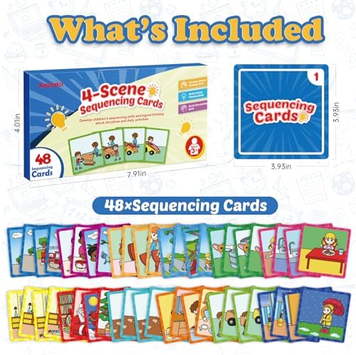Kasfalci 4-Scene Sequence Board Game, Back to School Supplies, Sequencing Flash Cards, Speech Therapy Materials Sensory Toys for Kids with Autism, Preschool Learning Activity for Improve Storytelling - Image 6