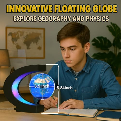 Magnetic Levitating Globe with 7-Color LED Lights, 360° Rotating Floating World Map Lamp, STEM Educational Night Light for Geography Learning, Cool Desk Decor & Unique Gift for Kids & Adults - Image 4