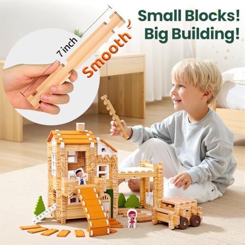 Jovi-mindly＆Notchies New 206 PCS Wooden Blocks Wooden Toys with House and Car, Preschool Learning Toys Wood Blocks Building for Kids Ages 4-8 Creative Construction Game,Birthday Toys Gifts - Image 3