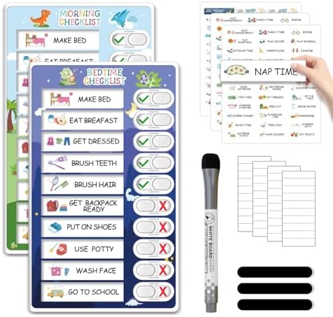 Upgraded 2 in 1 Bedtime/Morning Routine Chart - Magnetic Chore Chart for Toddlers, Cute Visual Schedule Board for Home, Kids Checklist to Do List ADHD Tools by CustomMaster