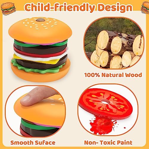 Jumlys Montessori Wooden Burger Stacking Toys for 2, 3, 4, 5 Year Olds, Fine Motor Toys for Kids Boys Girls, Ideal Preschool Educational and Learning Toys, Perfect Christmas Birthday Gifts - Image 4