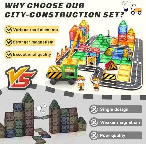 Kids Games Magnetic Tiles Road Set with Extendable Crane Magnetic Blocks - Image 3