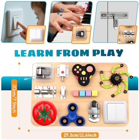 Umnodobn Montessori Busy Board for Toddlers, 11-in-1 Sensory Learning Travel-Friendly Activity Board, Fine Motor Skills Toy, Screen, Birthday Holiday Presents for Boys Girls - Image 3