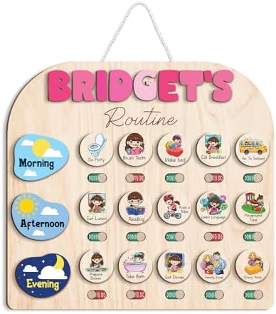 TinyKidz Daily Routine for Toddlers 13x14", Kids Checklist Board, Daily Responsibility Chart for Boys Girls, Wooden Routine Chart for Kids by TinyKidz
