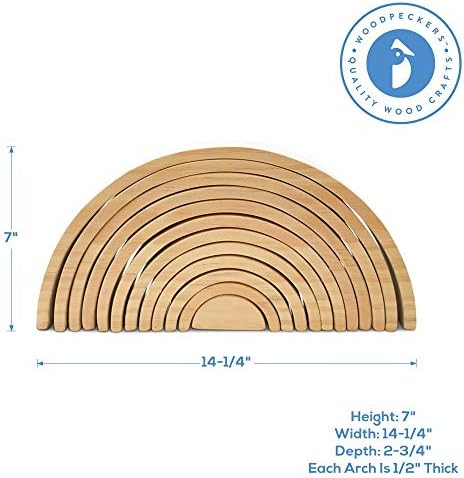 Large Wooden Rainbow Stacker Arches, Set of 12 pcs., Natural and Unfinished Stacking Rainbow, by Woodpeckers - Image 6