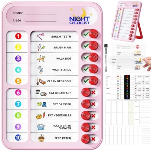 Chore Chart for Kids ADHD Tools to Do List Checklist Magnetic Planning Board with Sliders, Visual Schedule Board with Dry Erase Sheets, Sticker, Marker, Routine Chart for Kids - Pink by Home
