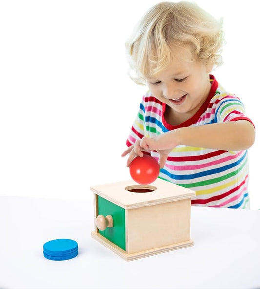 Practical Life Piggy Bank Coin & Ball 2-in-1 Posting/Dropping Push/Pull Toy Wooden Box Montessori Pincer Grasp Infant Toddler Primary ClassrromPincer Pinning Gift for 3-6 Years Old by EduLandMontessori