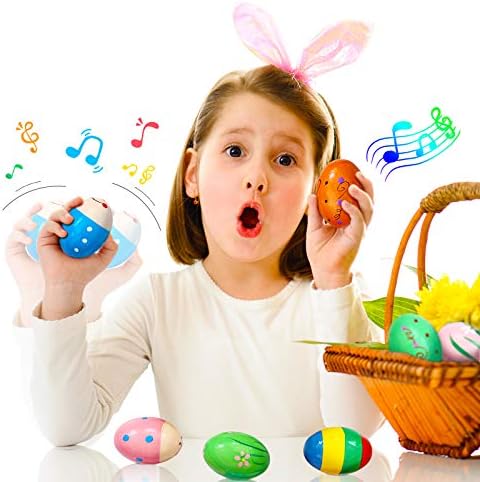 8 PCS Easter Wooden Eggs Shakers Musical Instruments Decorations Percussion Maracas Craft for Kids/Toddlers Hunt Game Gifts Basket Stuffers Fillers Decor - Image 2