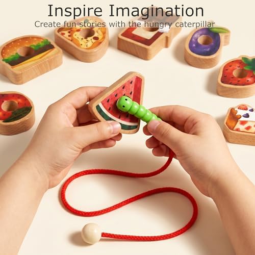 Wooden Caterpillar Lacing Toy, Fine Motor Skills Toy for Toddlers - Image 3