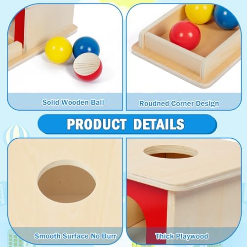 Adena Montessori Object Permanence Box, 3 Wooden Balls, Primary Colors - Image 4