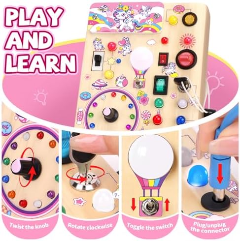 Grarain Busy Board for Toddlers - Montessori Educational Toy for 1-3 Year Old Boys & Girls | Travel-Friendly Sensory Learning Activity | Ideal for Kids with Autism(Unicorn Busy Board) - Image 3
