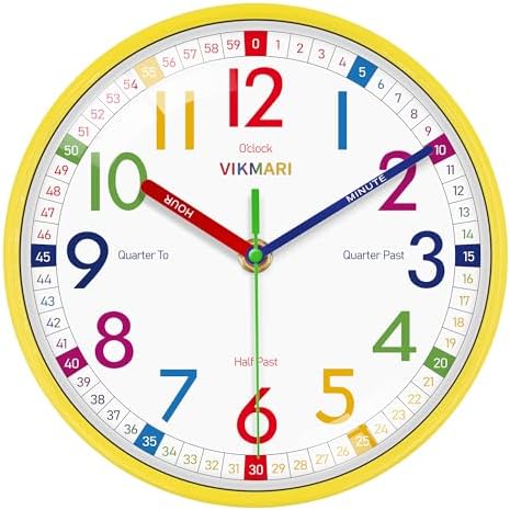 VIKMARI Learning Clock for Kids Classroom 10" Battery Operated Teach Time by VIKMARIWallClock