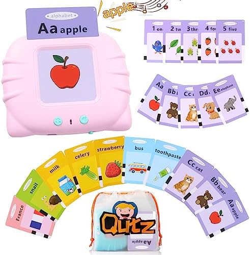 QuTZ ABC Learning Flash Cards for Toddlers 2-4, Autism Toys, Speech Therapy Educational Talking Sight Words Kindergarten Boys and Girls, 248 Pink by Qutz-AFunLand