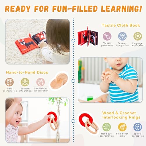 Adena Montessori Play Kit for 3-4 Months Baby,8 in 1 Wooden Learning Educational Toys for Toddler,Include Framed Mirror Book,High-Contrast Cards and More,Christmas Birthday Gift for Boys Girls - Image 3