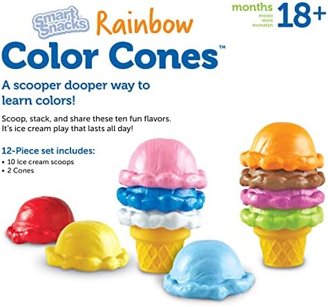 Learning Resources Smart Snacks Rainbow Color Cones - Ice Cream Toy Scoop, Sensory Play Food, Fine Motor for Toddlers, Color Sorting and Stacking , Montessori Kitchen, Preschool Activities - Image 6