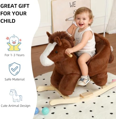 Pony Rocking Horse with Sound and Music for Ages 12-36 Months, Brown - Image 3