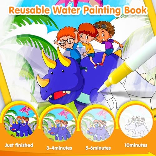 ZHOC Reusable Water Painting Books for Kids – 2 Pack Magic Water Reveal Coloring Books with Water Pens (Cars & Dinosaur) No-Mess Coloring Book Fun Travel Activity for Ages 3 4 5 6 7 8 - Image 6