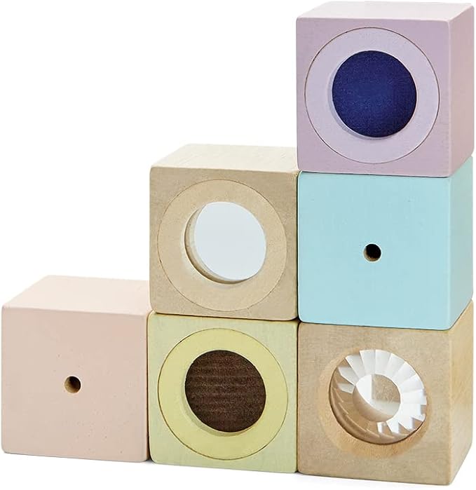 PlanToys® Sensory Blocks Wooden Learning Toy | Montessori Educational Activity for Tactile, Auditory & Visual Exploration | Eco-Friendly Toy for Early Development & Discovery